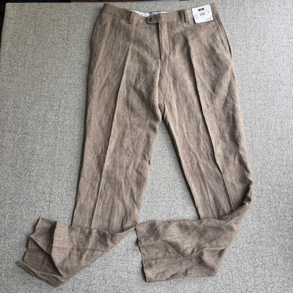Joseph Abboud Linen Pants Mens 38 Flat Front Brown Italian Leomaster Unfinished